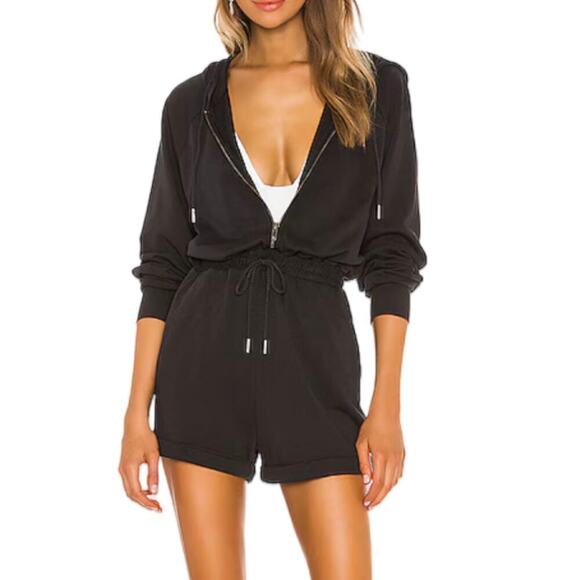 l*space Pants - L*SPACE Stay Cool Terry Romper Size XS Black Hooded Long Sleeve NWT
